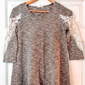 Gray lace shoulder sweater